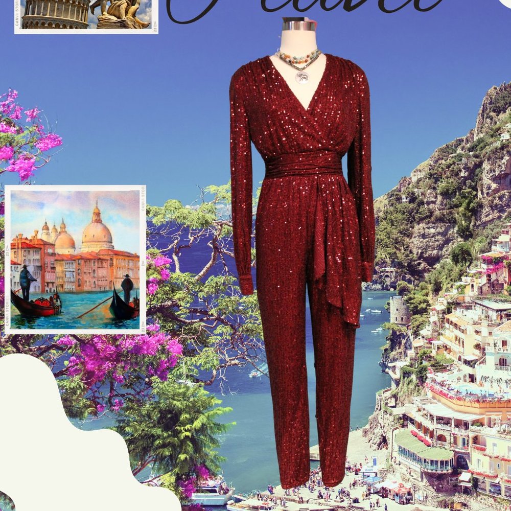 Burgundy wine  Sequence jumpsuit